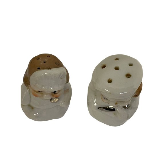 Vintage Bakers Chef Salt & Pepper Shakers Ceramic Japan Hand Painted 2.5" - 3"H - Picture 3 of 9